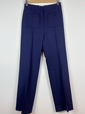 Sézane Phil Trousers Navy Wool Blend High Rise Wide Leg Pants FR 34 US 2