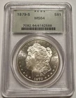 1879-S Morgan Silver Dollar, Frosty Semi-PL, Old Green Holder OGH PCGS MS64