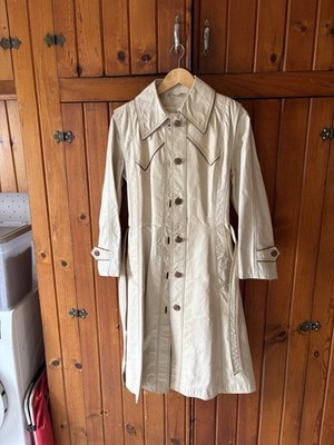 Rare Vintage 70s Marquise by Toledo Furs Cream Leather Trench Coat - Size S
