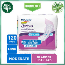 Equate Options Women's Incontinence Pads, Leak Protection, Long Length, 120Count