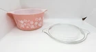 Vintage Pyrex Pink & White Gooseberry 473 1 QT. Round Casserole Dish & Lid