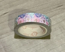 New Bloomsical Pink & Purple Flowers green washi tape 12.5 mm roll Floral