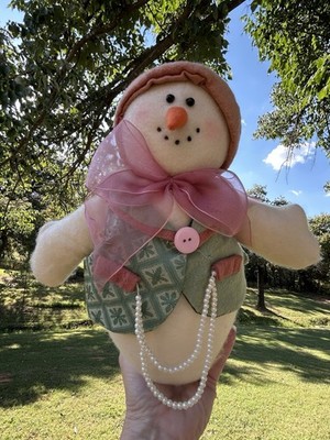 Delton Snow Girl Doll Weighted Embellished Cottage Figure Cotton Beads Snowman