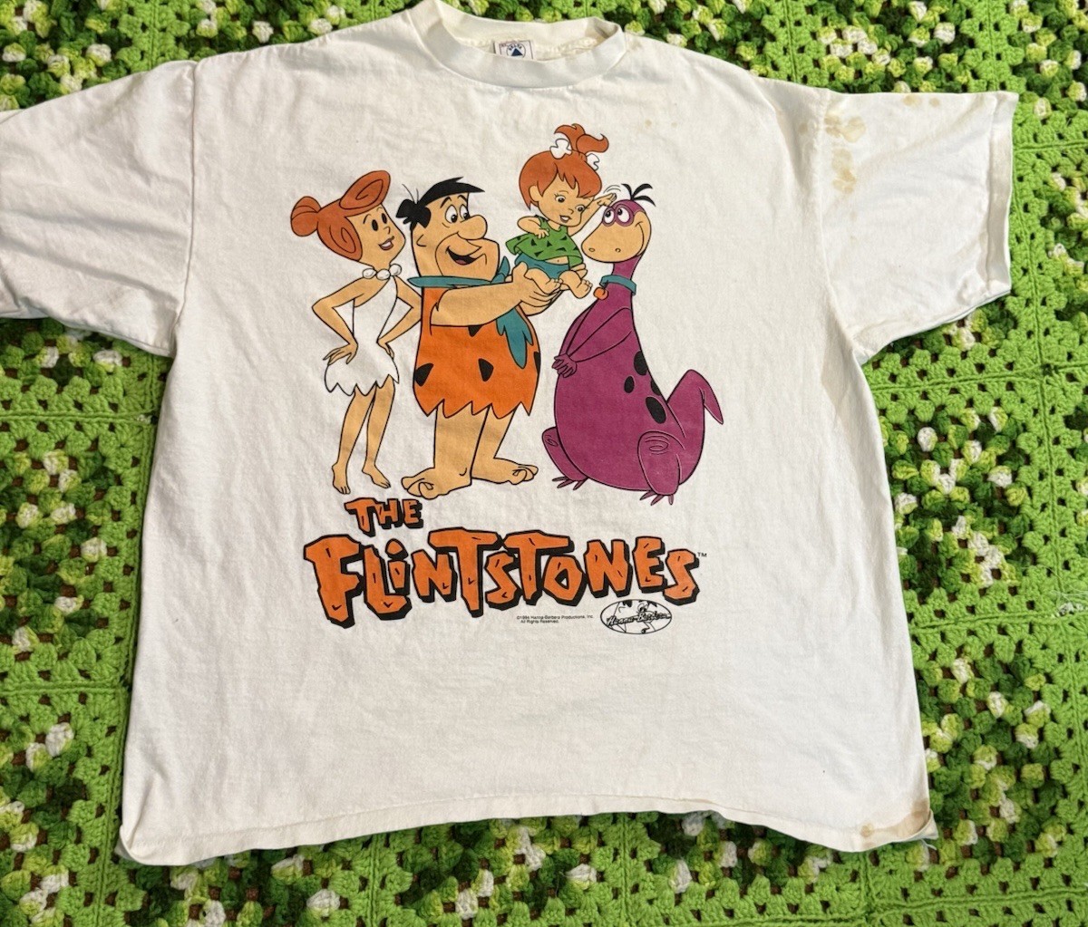 Vintage 90s The Flinstones Cartoon White Shirt Xl USA Cotton Grunge Worn As Is