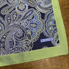 Cremieux Pocket Square Silk Paisley Pochette Formal Classic Navy Blue Green