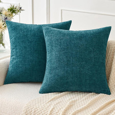 MIULEE Pack of 2 Dark Teal Throw Pillow Covers 20X20 Inch Soft Chenille Pillow C