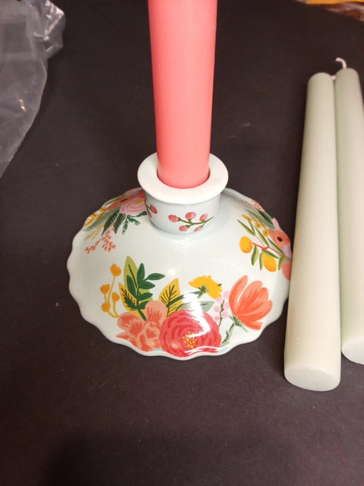 Rifle Co. Beautiful  Teal Candlesticks And Candles - Image 2 of 4