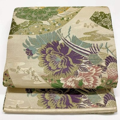 7343# Japanese Antique Fukuro Obi Belt Kimono Fabric Silk All-over pattern