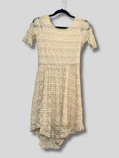 Rewind Lace High Lo Cream Scoop Back Short Sleeve Shift Mini Dress Size Medium 