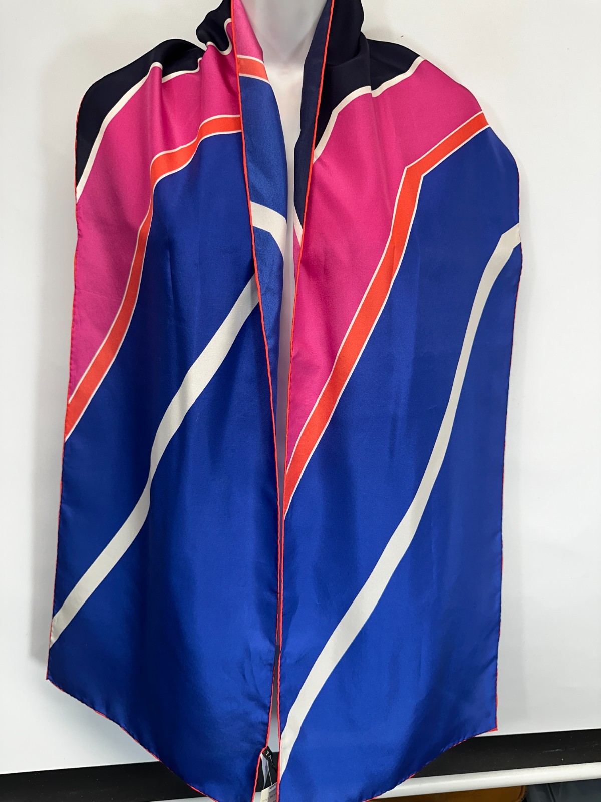 Talbots Scarf Silk Square Rectangle Blue Pink Str… - image 1