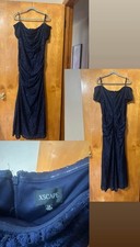 Xscape Women’s 14 Blue Lace Sequin Ruched Long Formal Gown Cap Sleeve
