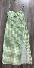 Zara Linen Blend Gingham Green Midi Dress Size Large NWT