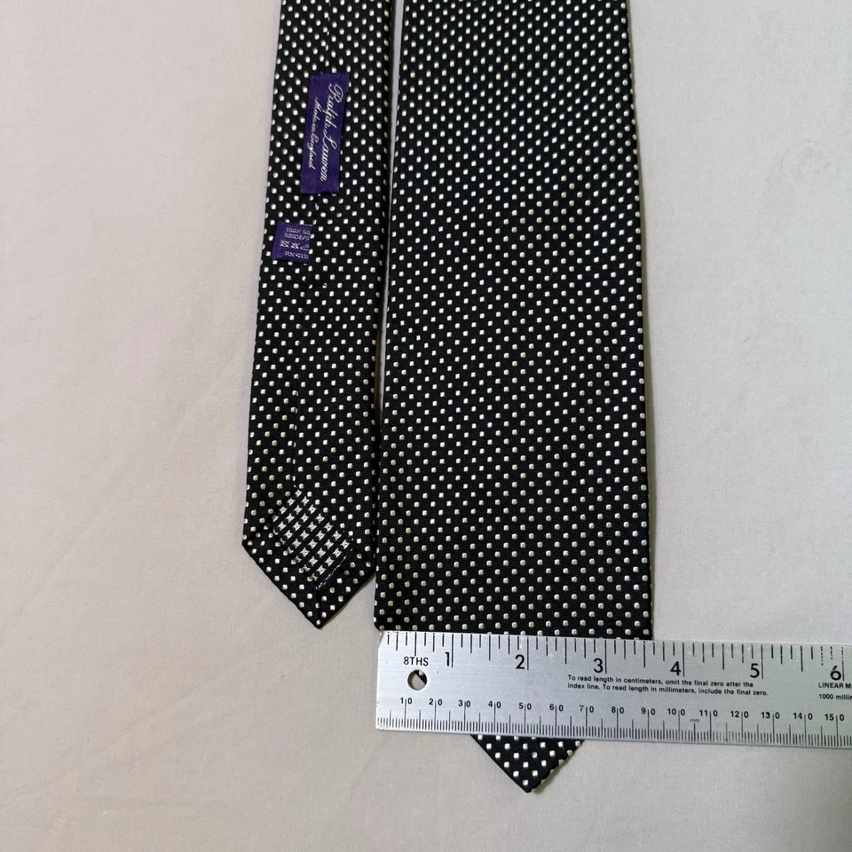 Corbata Ralph Lauren Etiqueta Púrpura 100% Seda Tejida Negro Blanco Lunares Foto 4 de 4