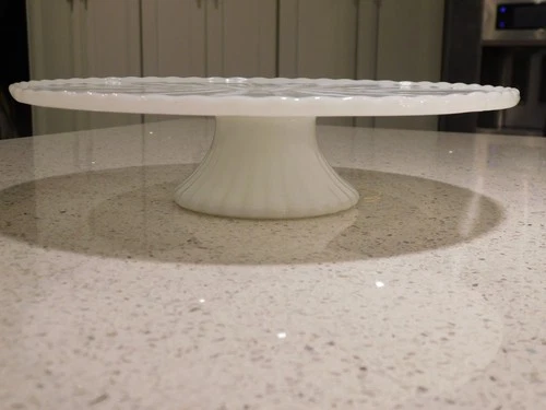 Anchor Hocking Starburst Milk Glass 10" Cake Stand Pedestal Plate