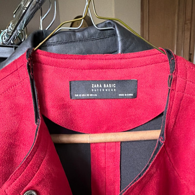 Zara Basic Outerwear Women's Red Suede Snap Front Pocket Mid-Length Jacket XS