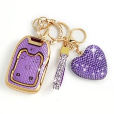 Key Fob Cover with Diamond, Compatible with GMC Yukon Chevy Suburban Purple