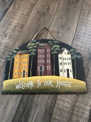 Slate Hand Painted Primitive House Wall Hanging Rustic Farmhouse