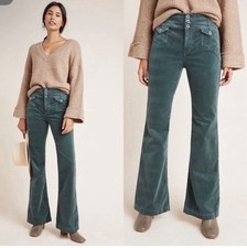 Pilcro and the Letterpress Green Corduroy High Rise Trouser Bootcut Pants Sz 32