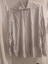 Eton Men's Dress Shirt 42 - 16 1/2 Button Down Long-sleeved White Checkered