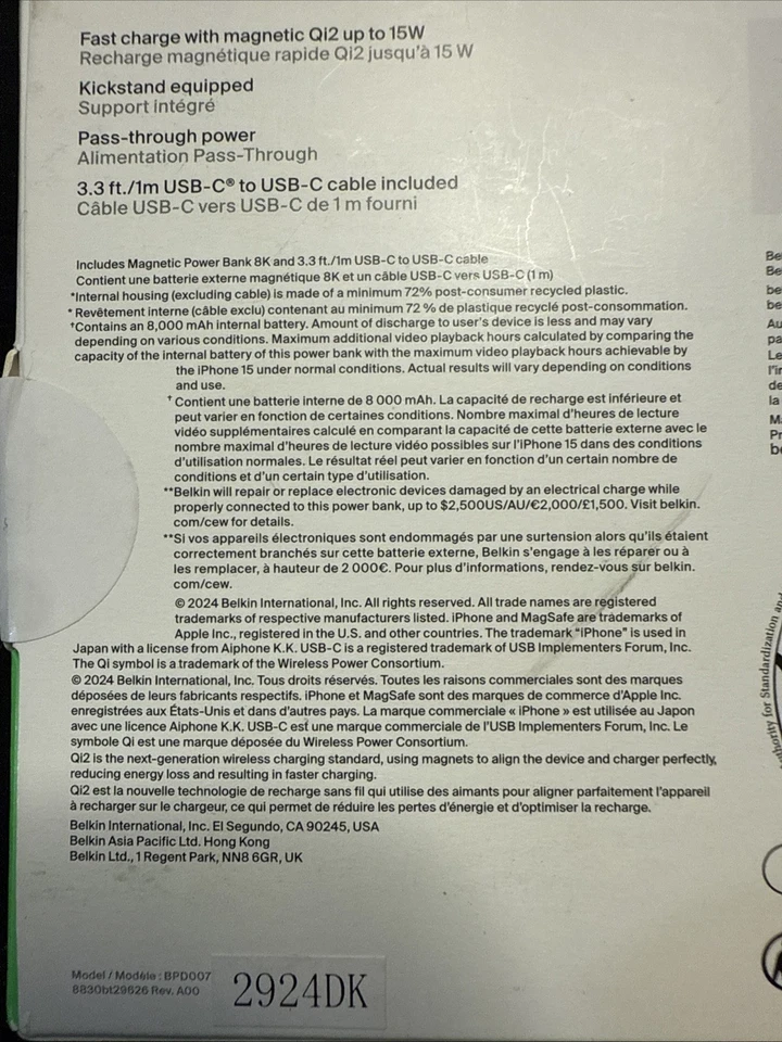 Banco de potência magnético Belkin BoostCharge Pro com Qi2 15W 10K preto - Imagem 2 de 2