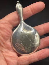 Miniature Antique Victorian chatelain hand mirror silver plated
