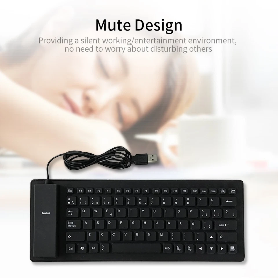 84 Keys Spanish USB Wired Silicone Keyboard Foldable Soft Silicone Waterproof - Image 4 of 4
