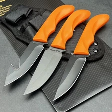 Schrade Uncle Henry Blaze Orange Hunting Skinning Guthook Fixed Blade Knife Set