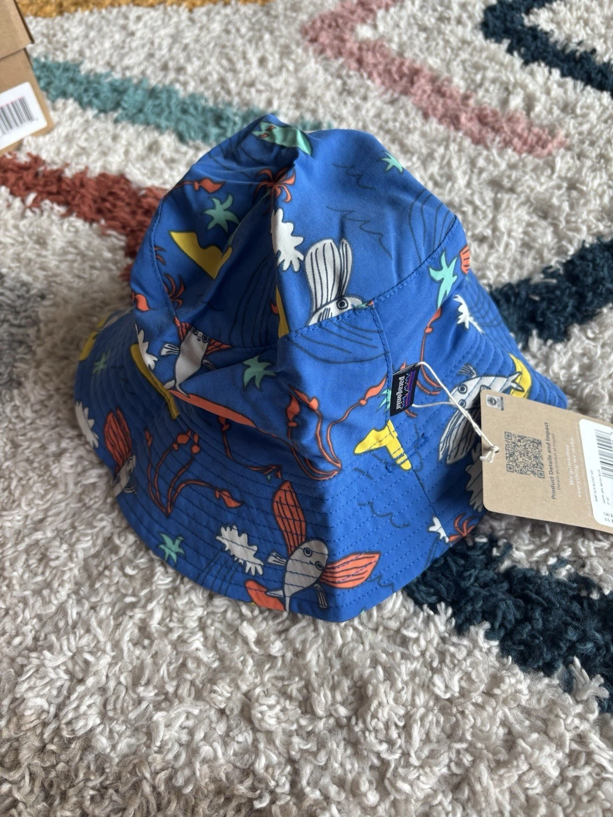 Patagonia Baby Sun Bucket Hat Blue Print Size 5T NWT Kids Outdoor Hat