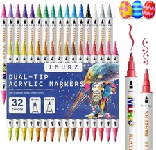 32-Color Dual-Tip Acrylic Markers - Vibrant Non-Bleed Paint Pens for Art