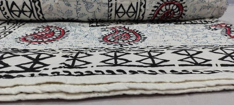 Colcha manta edredón Kantha de algodón tamaño queen de cachemira bloque de mano indio Foto 2 de 4