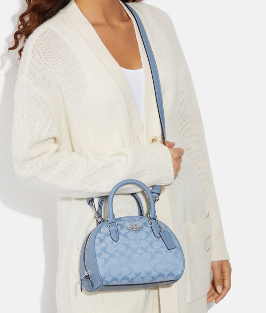 COACH CH140 Sydney Satchel Bag In Signature Chambray &Leather