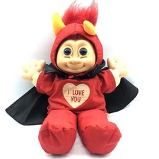 Russ Berrie Troll Doll  I LOVE YOU  Devil Cape Rubber Face Soft Body Plush 13"
