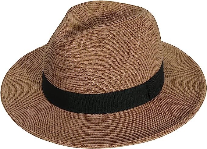 Womens Straw Fedora Beach Sun Hat, Packable Wide Brim Panama  display picture 1