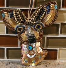 New Pottery Barn BEADED DEER Doe Christmas Holiday Ornament