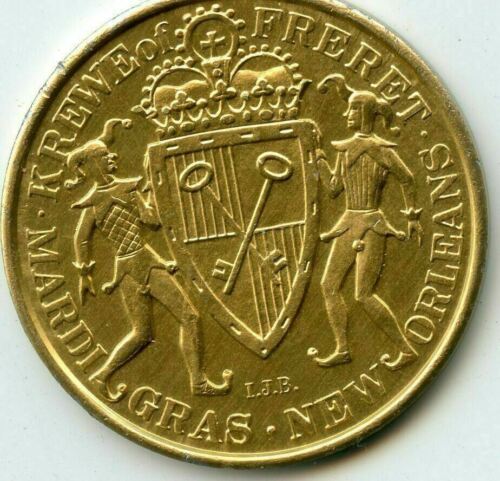 Mardi Gras Doubloon Krewe of Freret 1969 Aluminum Gold - Picture 2 of 2