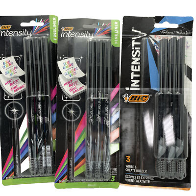 3x BIC Intensity Fineliner 0.4mm Fine Marker Pen Black Ink 3 Pack Total of 9