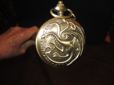 MW.A349: GOLD ASIAN POCKET WATCH ON ASH WOOD SHAFT GADGET WALKING STICK CANE