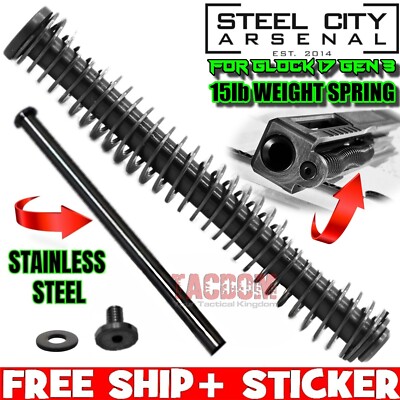 STEEL CITY ARSENAL BLK for GLOCK 17 GEN 3 Guide Rod 15lb Spring HELP CYCLE COMPS