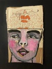 Boy Portrait Painting Original Unique Naive Outsider Collage Art Miz Katie