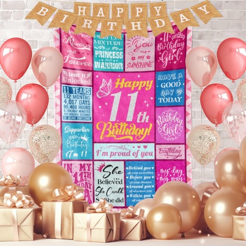 11 Year Old Girl Birthday Blanket 50"X60" Cool Gift 11th Decorations - Picture 3 of 6
