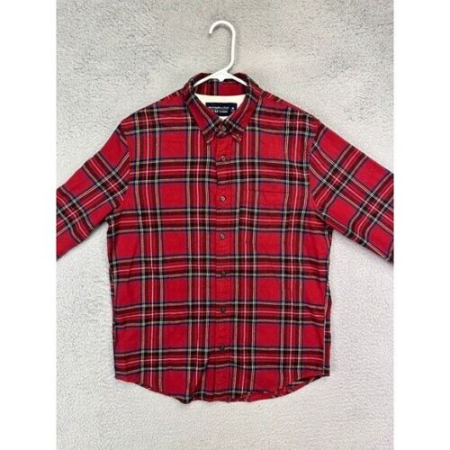 Abercrombie Fitch Shirt Mens Medium Soft AF Flannel Red Plaid Button Down Pocket