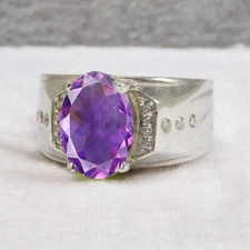 Amethyst Oval Cut Gemstone With 925 Sterling Silver Ring For Men's #652