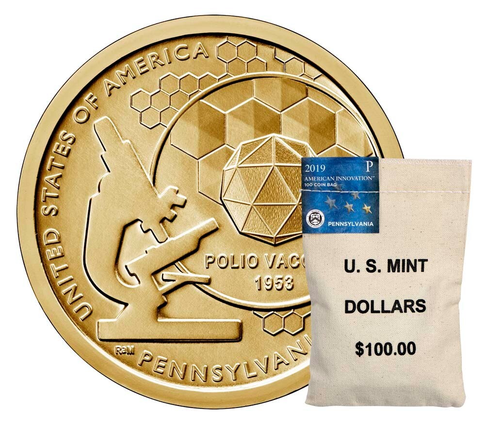 2019P INNOVATION DOLLAR 100 MINT SEWN BAG 1 PENNSYLVANIA COINS