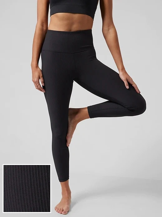 Athleta ST S TALL Ultra High Rise Elation Tight Leggings, Black Rib Yoga  Workout