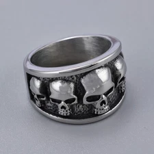 Stainless Steel Men'S Gothic Bike Multi Skull Skull Ring 5-15 Size Silver