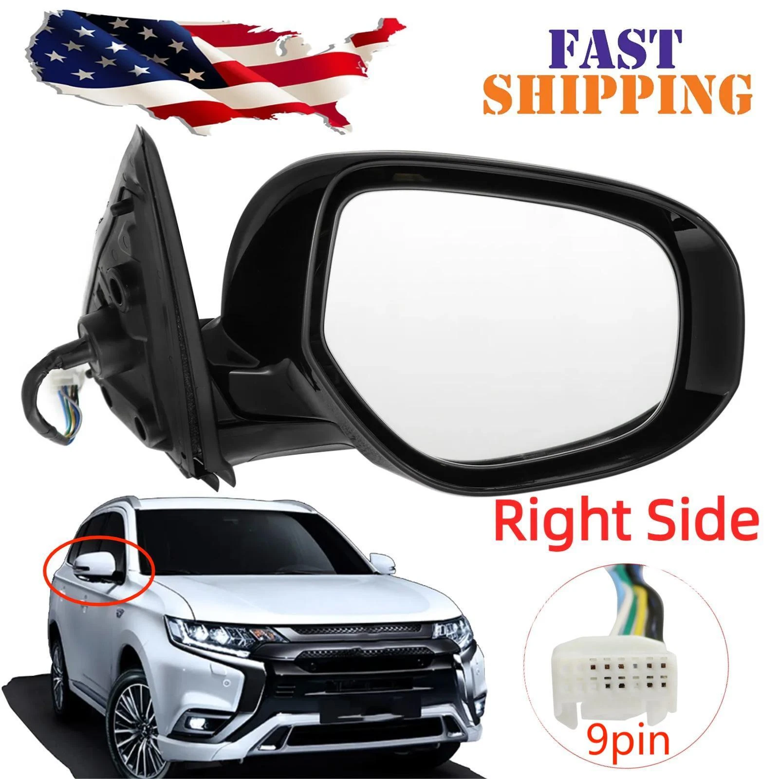 Passenger Side Door Mirror Power Heated w/Signal for Mitsubishi Outlander 14-19
