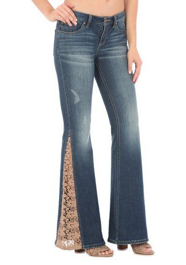 WRANGLER 19 X32 NWT Denim Western Lace inset Bell Bottom Flare