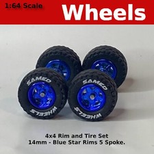 14mm 4x4 Truck Tire Sets - Blue Star 5 Spoke For Hot Wheels