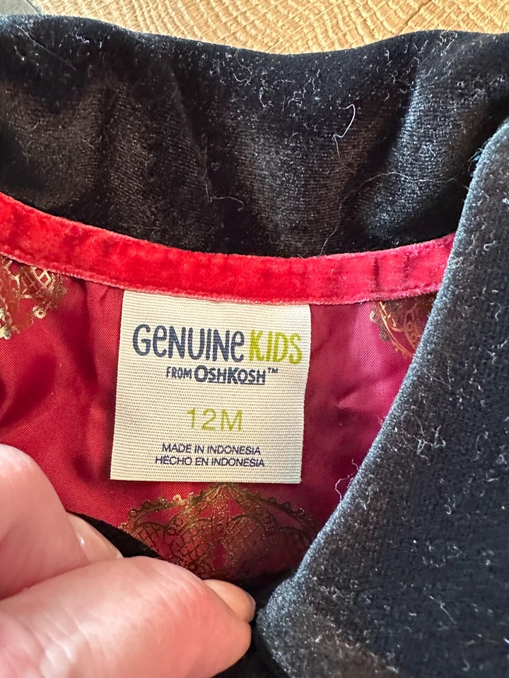 OSH KOSH GENUINE KIDS BLACK VELVET ZIP HOLIDAY JACKET INFANT GIRLS 12M - Imagem 3 de 4