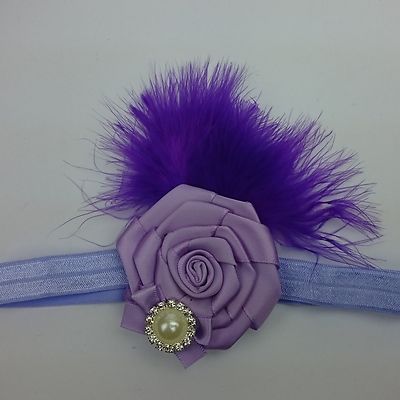 Schwarzes Seidenhaarband Mit Rose & Feder – Elastisch, 48 Cm, Für Brautjungfer & Festliche Anlässe